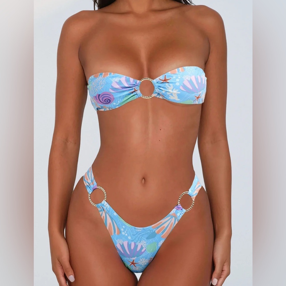 Under The Sea O Ring 2 Piece Bikini - Blue/combo NWT